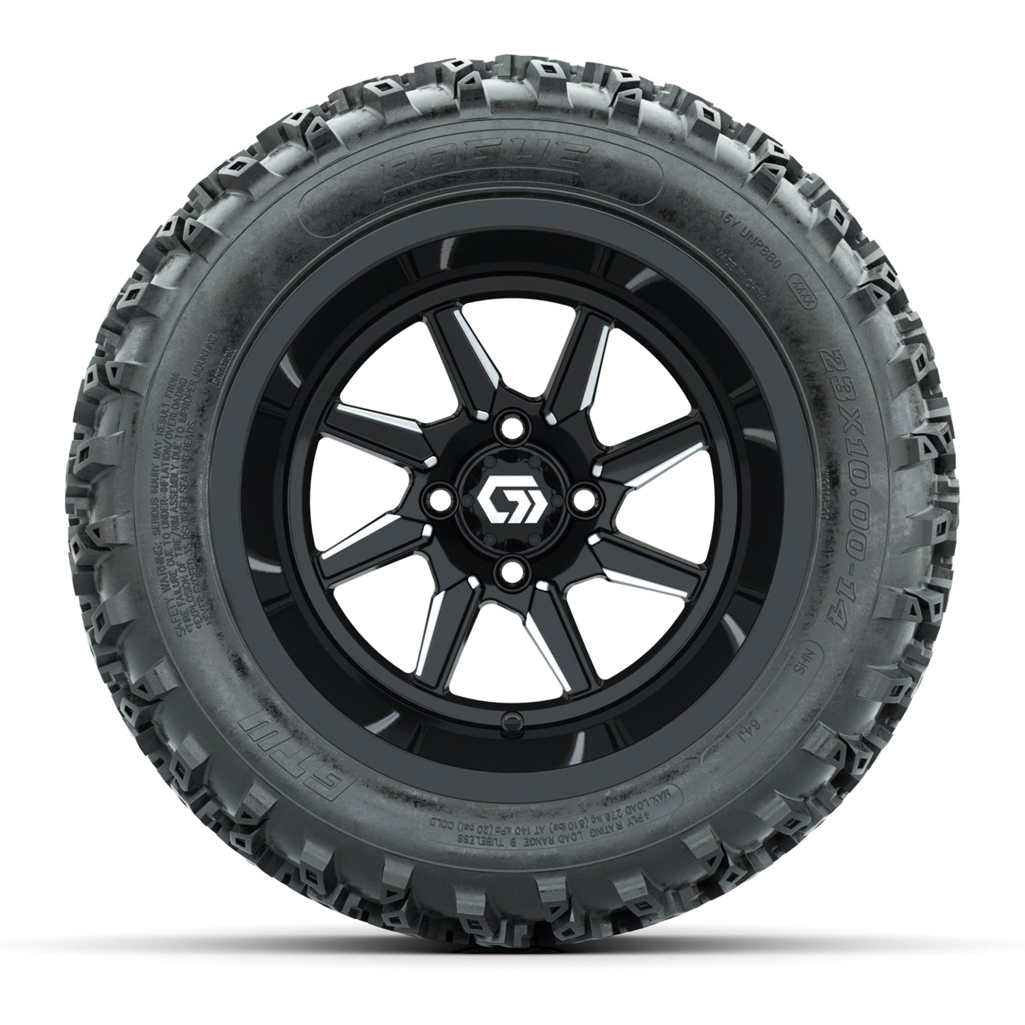 GTW Reaper Black/Machined 14 in Wheels with 23X10-R14 Rogue All-Terrain Tires – Full Set
